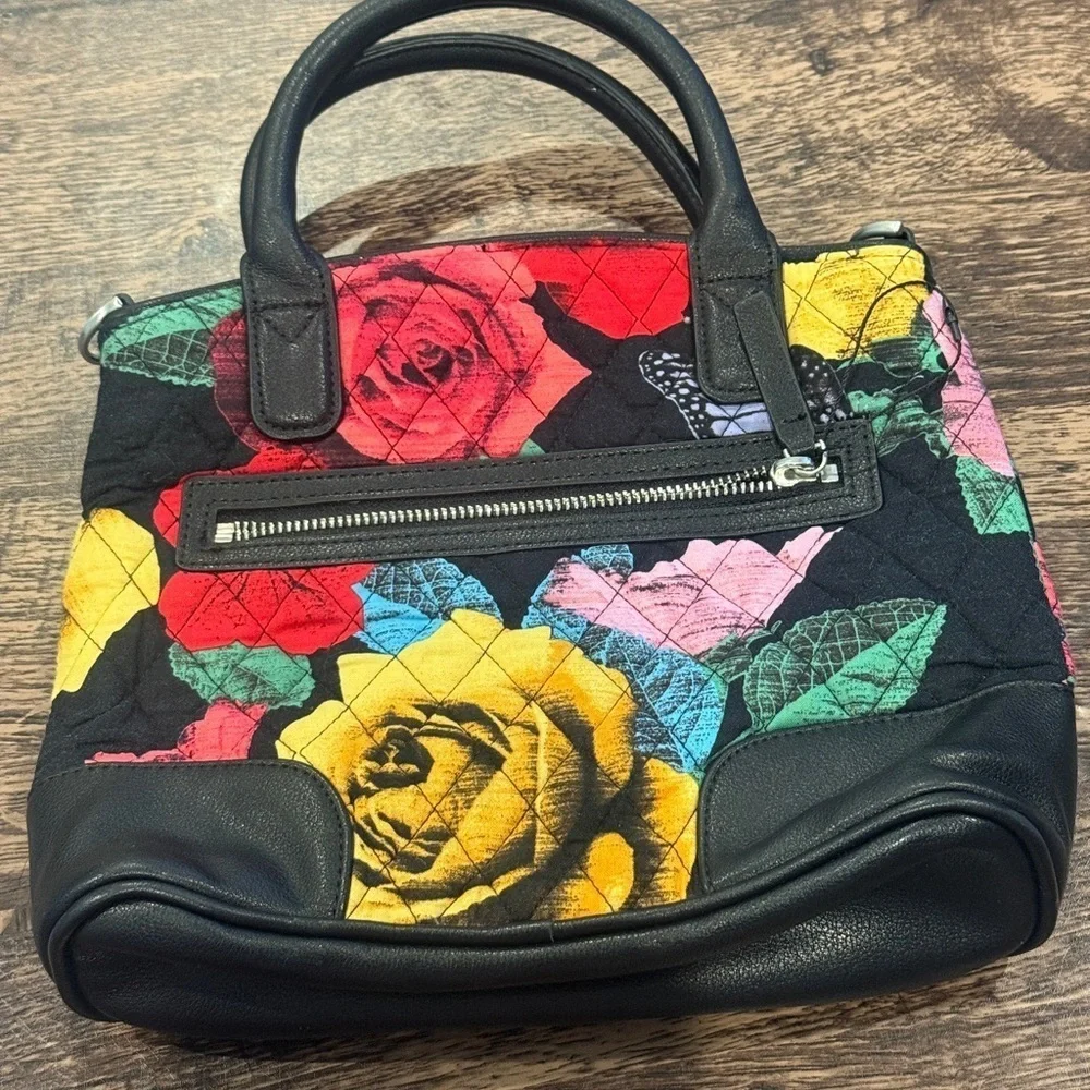 Vera Bradley Black and Red Satchel with Floral‎ Design